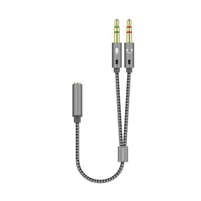 AISENS Cable Adaptador Audio Jack 3.5 4pinesH-2xjack 3.5 3pinesM, Gris, 25cm