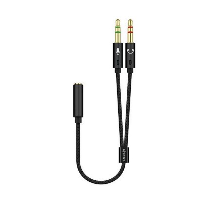 AISENS Cable Adaptador Audio Jack 3.5 4pinesH-2xjack 3.5 3pinesM, Negro, 25cm