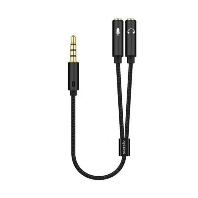 AISENS Cable Adaptador Audio Jack 3.5 4pinesM-2xjack 3.5 3pinesH, Negro, 25cm