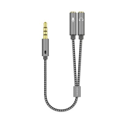 AISENS Cable Adaptador Audio Jack 3.5 4pinesM-2xjack 3.5 3pinesH, Gris, 25cm