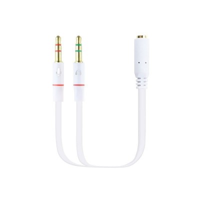 Nanocable Cable Adaptador Audio Jack 3.5H de 4 Pines a 2 Jack 3.5M de 3 Pines, Blanco, 20 Cm