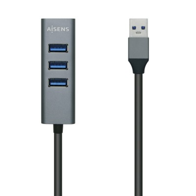 AISENS Hub USB3.0 Aluminio, Tipo AM - 4x Tipo AH, Negro, 10 cm