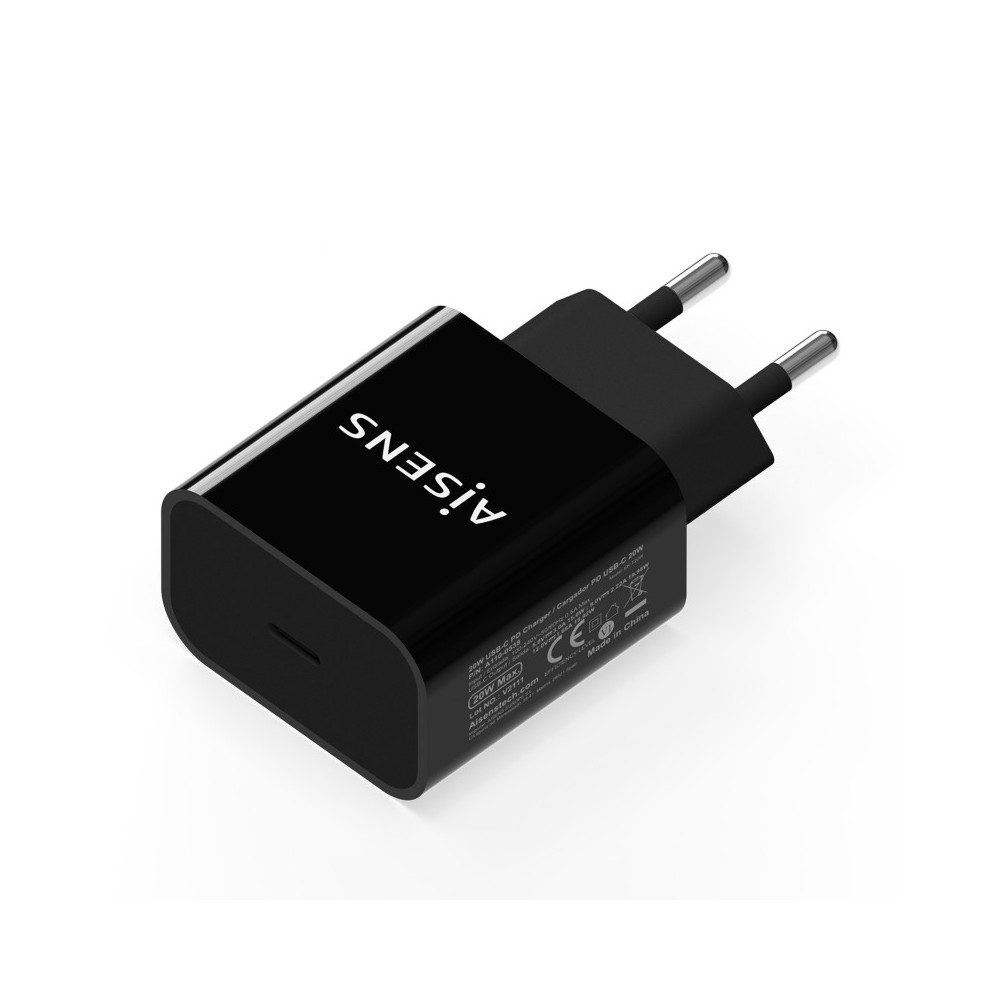 AISENS Cargador USB-C PD3.0 1 Puerto 1x USB-C 20 W, Negro