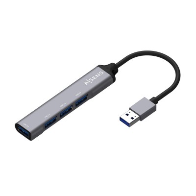 AISENS Hub USB 3.0 Aluminio, Tipo AM - 4x Tipo AH, Gris, 10cm