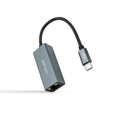 Nanocable Conversor USB-C a Ethernet Gigabit 101001000 Mbps, Aluminio, Gris, 15 cm