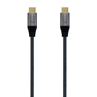 AISENS Cable USB 2.0 Aluminio 5A 100W E-Mark, USB-CM-USB-CM, Gris, 1.0M