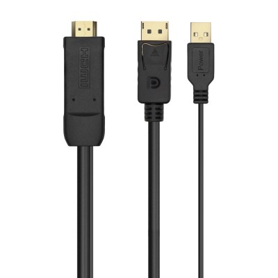 AISENS Cable Conversor Activo HDMI 2.0 + USB Alim. a DISPLAYPORT V1.2, HDMIM-USBM-DPM, Negro, 1.8M