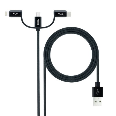 Nanocable Cable USB 3 en 1 CargaDatos USB-A a USB-CMicro USBLightning 1 m, Negro