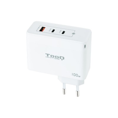 TooQ Cargador de Pared GaN 2xUSB-CPD + USB-AQC 100W, Blanco