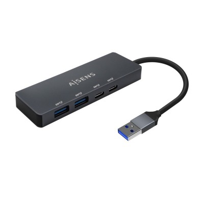 AISENS Hub USB3.2 Gen1 5G USB-A, USB-AM-2xUSB-CH-2xUSB-AH, Gris, 15cm