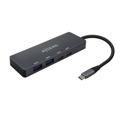 AISENS Hub USB3.2 Gen1 5G USB-C, USB-CM-2xUSB-CH-2xUSB-AH, Gris, 15cm