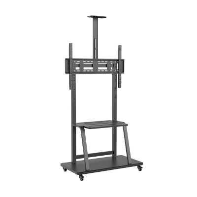 AISENS Soporte de Suelo ECO con Rueda, Bandeja para DVD y Soporte de Cámara para MonitorTV 150Kg de 37-100, Negro