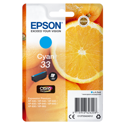 Epson Oranges Singlepack Cyan 33 Claria Premium Ink