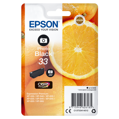 Epson Oranges Singlepack Photo Black 33 Claria Premium Ink