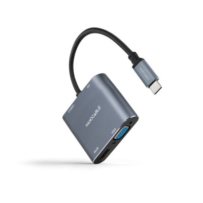 Nanocable Conversor USB-C a HDMIVGAUSB3.0PD 15 cm, Gris