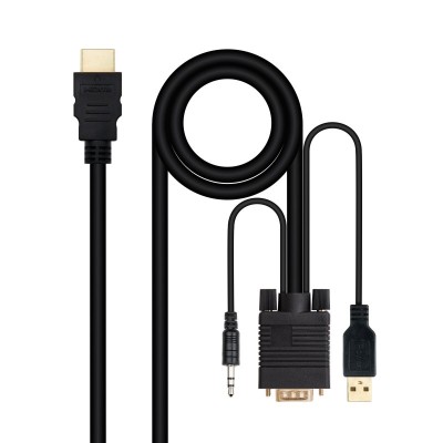 Nanocable Cable Conversor HDMI a VGA+Audio+USB, 1.8 m, Negro