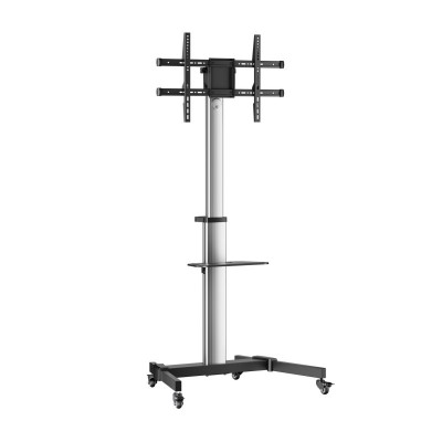 AISENS Floor Stand with Wheel, DVD Tray for MonitorTV 50Kg from 37-86, Black-Silver