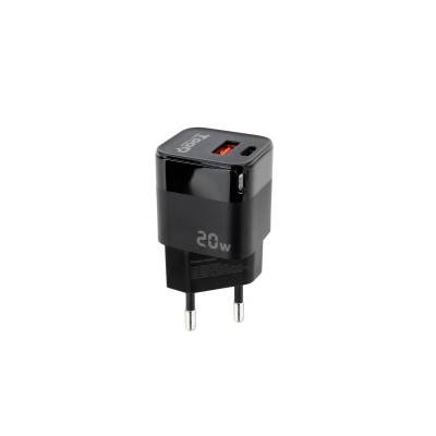 TooQ Cargador de Pared USB-CPD + USB-AQC 20W, Negro