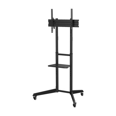 AISENS Soporte de Suelo ECO con Rueda, Bandeja para DVD para MonitorTV 50Kg de 37-70, Negro