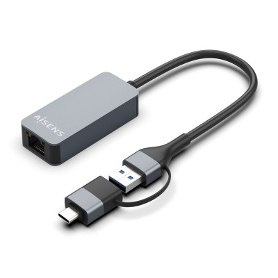 AISENS Conversor USB3.2 Gen1 USB-A+USB-C a Ethernet 2.5G 1010010002500 Mbps, Gris, 15cm