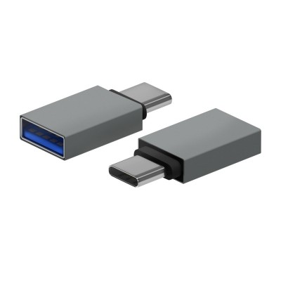 AISENS Mini Adaptador Aluminio USB 3.2 Gen1 3A, Tipo USB-CM-AH, Gris