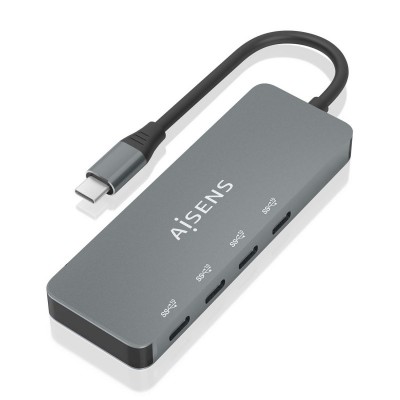 AISENS Hub USB 3.2 Gen2 10G USB-C, USB-CM-4xUSB-CH, Gris, 15cm