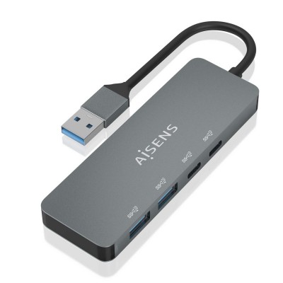 AISENS Hub USB 3.2 Gen2 10G USB-A, USB-AM-2xUSB-CH-2xUSB-AH, Gris, 15cm