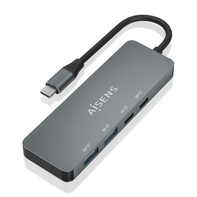 AISENS Hub USB 3.2 Gen2 10G USB-C, USB-CM-2xUSB-CH-2xUSB-AH, Gris, 15cm