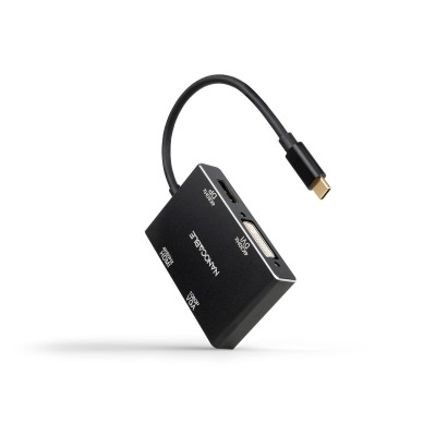 Nanocable Conversor USB-CM a HDMIH + DVIH + DPH + VGAH, Negro, 10 cm