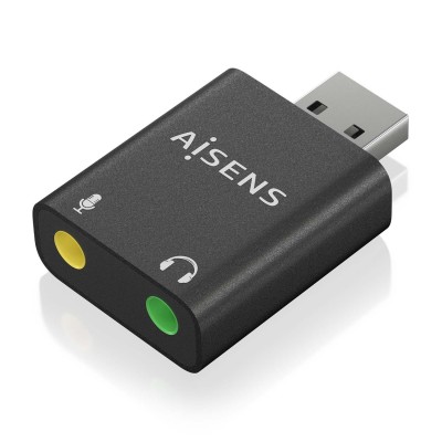 AISENS Conversor USB-A a Audio 48KHz, USB-AM-2xJack 3.5H, Negro