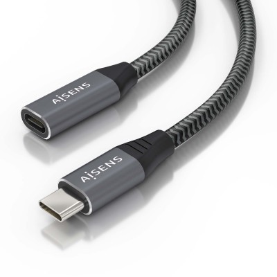 AISENS Cable USB 3.2 Gen2x2 Aluminio 20Gbps 8K@30Hz 5A 100W, Tipo USB-CM-USB-CH, Gris, 1.5 m