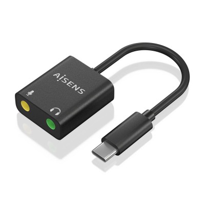 AISENS Conversor USB-C a Audio 48KHz, USB-CM-2xJack 3.5H, Negro, 10 cm