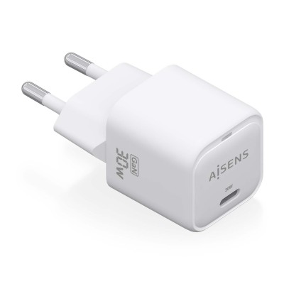 AISENS Cargador GaN 30W, 1xUSB-C PD3.0 QC4.0, Blanco