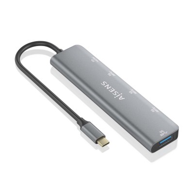 AISENS Hub USB 3.2 Gen1 5G USB-C, USB-CM-1xUSB-C PD100WH-1xUSB-CH-3xUSB-AH, Gris, 15cm