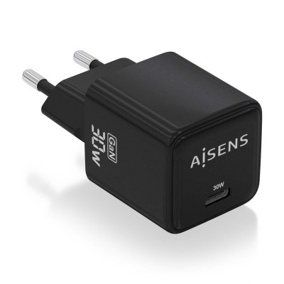 AISENS Cargador Gan 30W, 1xUSB-C PD3.0 QD4.0, Negro