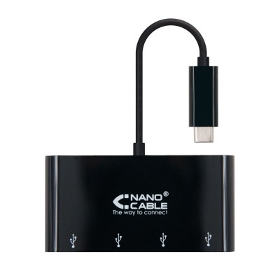 Nanocable Adaptador USB-C a 4xUSB 3.0. USB-CM-USB 3.0H, Negro, 10 cm