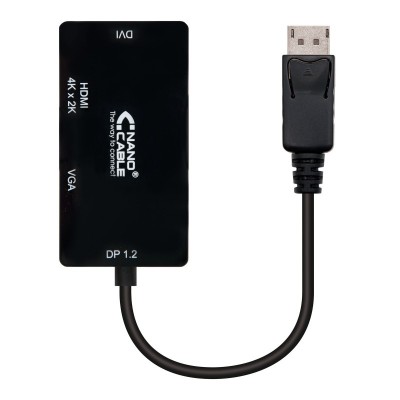 Nanocable Conversor Displayport a VGA  HDMI, 3 en 1, DP 1.2M-VGAH-HDMIH 4K, Negro, 15 cm