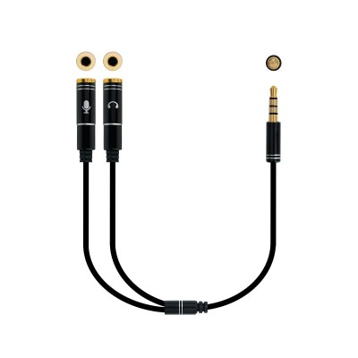 Nanocable Cable adaptador Audio Jack 3.5M 4pines - 2xJack 3.5H 3pines, negro, 30 cm