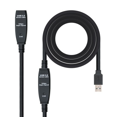 Nanocable Cable USB 3.0 prolongador con amplificador, tipo AM-AH, 10m